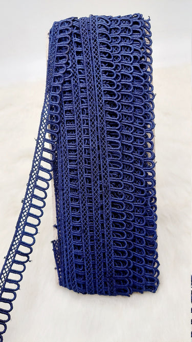 9 Yards Navy Blue Embroidery Cotton Lace Trim, Approx. 20mm Wide, Fringe Trim